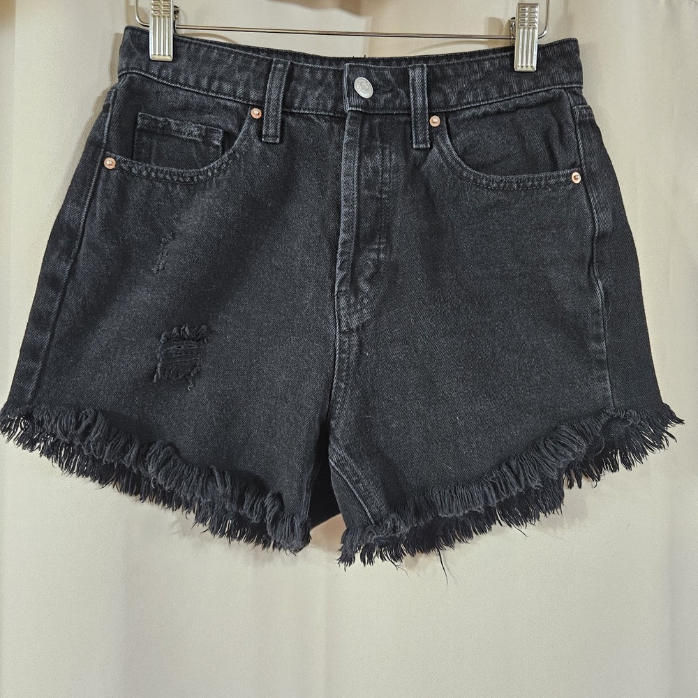 wild fable Black High Waist Frayed Denim Shorts